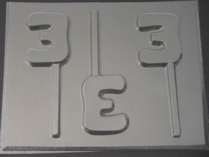 8013 Number Three 3 Chocolate or Hard Candy Lollipop Mold